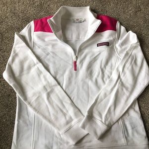 Vineyard Vines white and hot pink 1/4 zip pullover